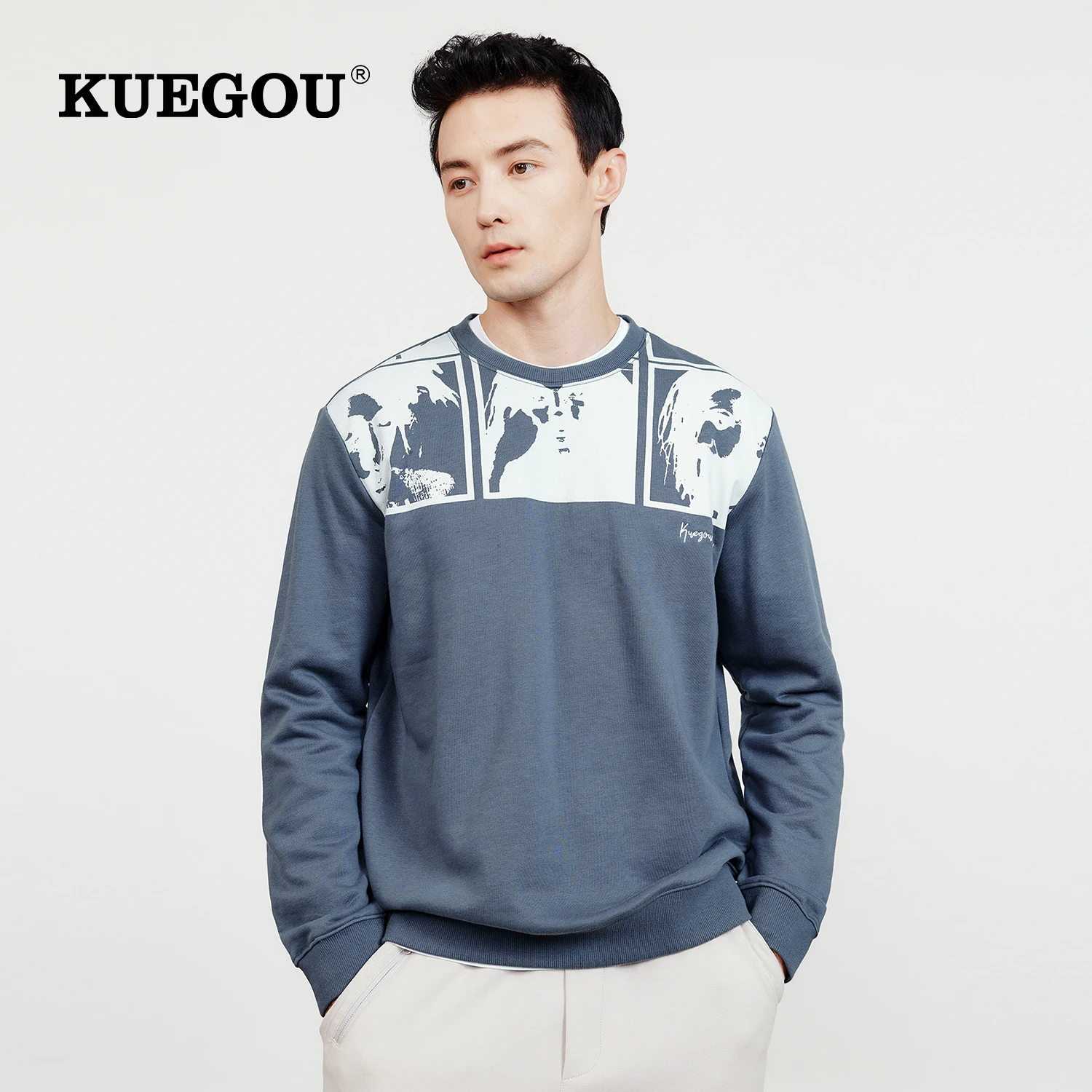 KUEGOU 2022 Autumn Cotton Plain Print Gray Sweatshirt Men Crewneck Slim Fashion For Male Streetwear Plus Size Clothing 60113
KUEGOU 2022 Autumn Cotton Plain Print Gray Sweatshirt Men Crewneck Slim Fashion For Male Streetwear Plus Size Clothing 60113