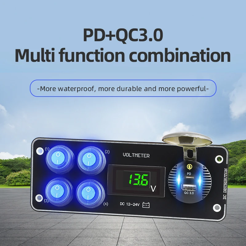 4 Gang Button Rocker Switch Panel With LED Voltmeter Waterproof QC3.0 USB TypeC Port Charger For Cars Marine Boats RV ATV
4 Gang Button Rocker Switch Panel With LED Voltmeter Waterproof QC3.0 USB TypeC Port Charger For Cars Marine Boats RV ATV