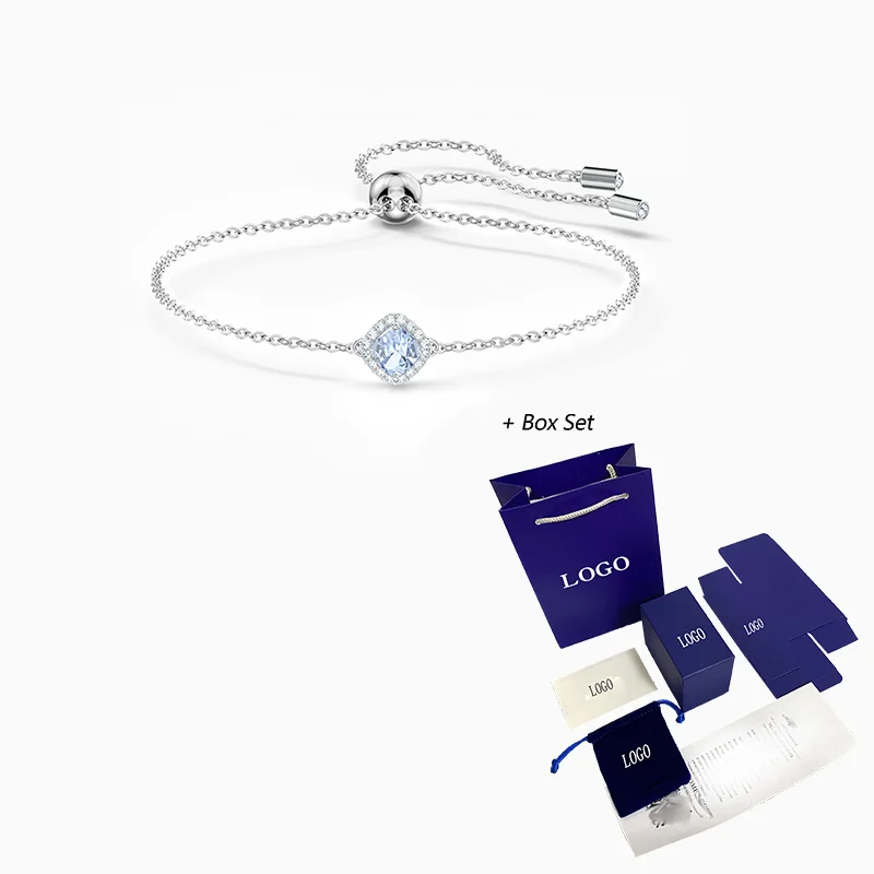 

2020 Fashion SWA New ANGELIC CUSHION Bracelet Charming Blue Square Decorated Slider Bracelet Women's Romantic Jewelry Gift