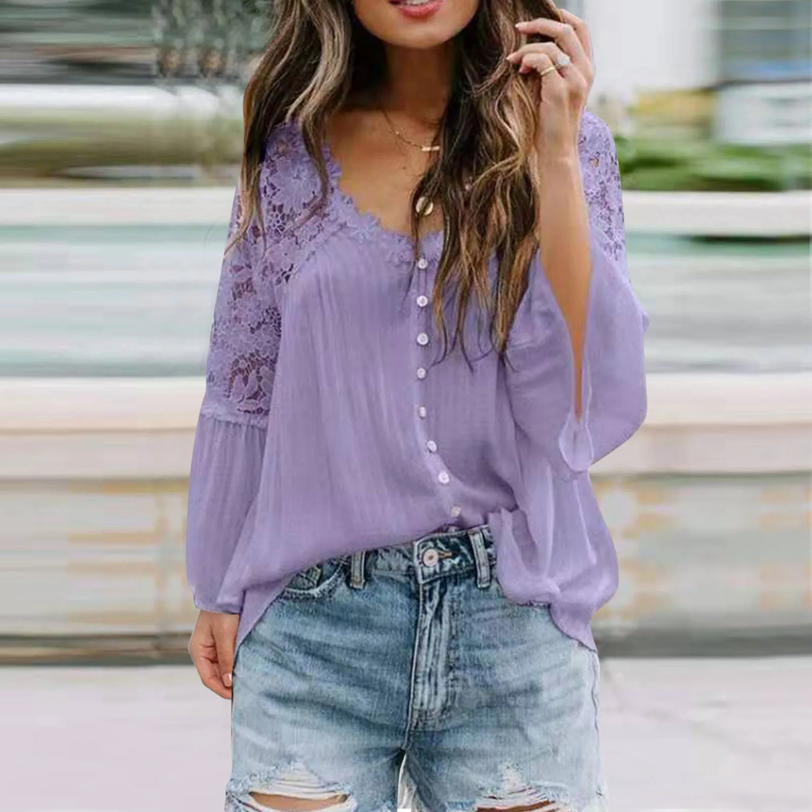 Womens Long Sleeve Lace Trim Tunic Tops Button Down Casual Blouse Cute V Neck Shirt halloween 2022
Womens Long Sleeve Lace Trim Tunic Tops Button Down Casual Blouse Cute V Neck Shirt halloween 2022