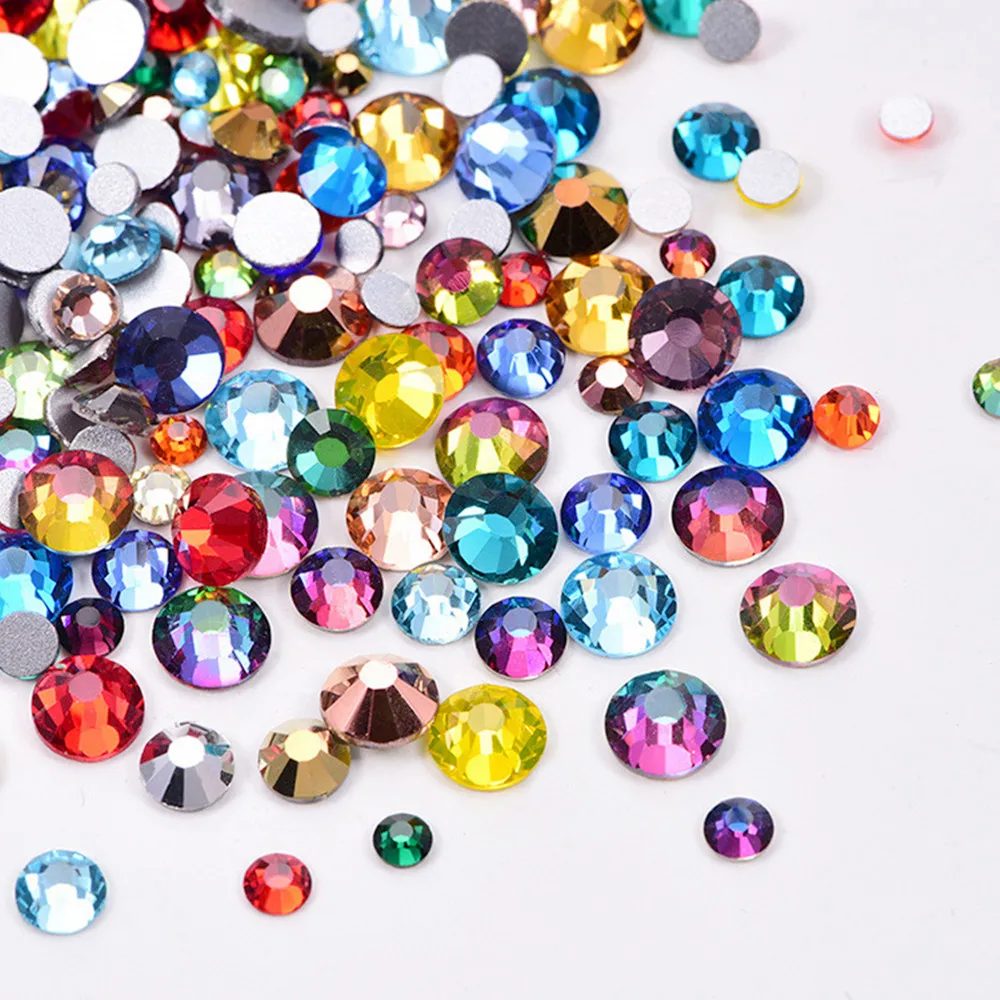 

Glitter Mixed Sizes Colors Crystal Non Hotfix Rhinestones SS6-SS20 Round Flatback Glass Stones for DIY Nails Art Garment Bags