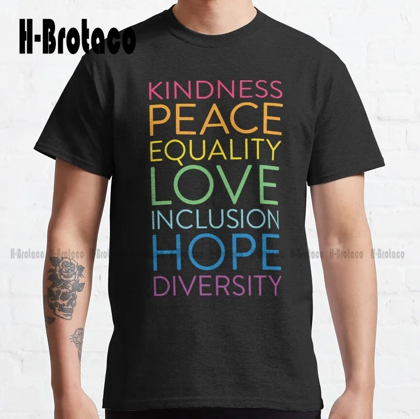 

Классическая футболка мира, любви, надежды, интеграции, разнообразие, социальная справедливость, забавная художественная уличная одежда, мультяшная футболка, креативная забавная футболка