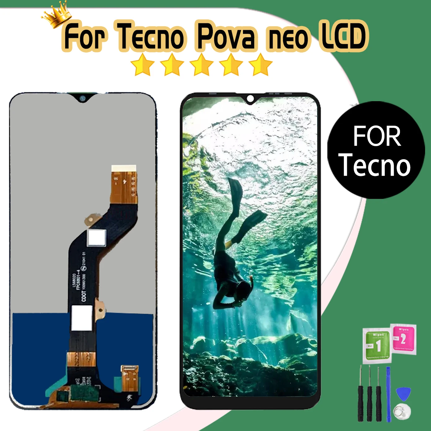 Высокое качество 6 8 "черный для Tecno Pova Neo LE6 LE6h ЖК-дисплей запасные части