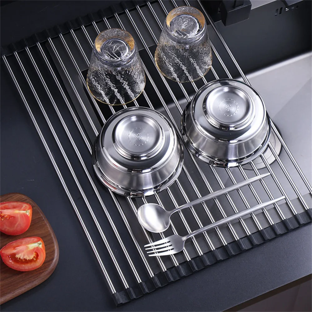 Foldable Stainless Steel Dish Drainer Roll Up Dish Drying Rack Shelf Kitchen Sink Holder Organizer Bowl Tableware Plate Storage
Foldable Stainless Steel Dish Drainer Roll Up Dish Drying Rack Shelf Kitchen Sink Holder Organizer Bowl Tableware Plate Storage