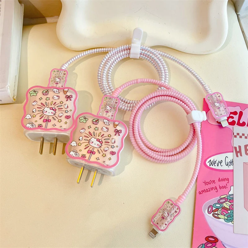 

Sanrios Hello Kitty Защита Usb кабеля для Iphone 20 Вт Kuromi зарядное устройство Защитная крышка симпатичная защитная линия передачи данных спиральная намотка