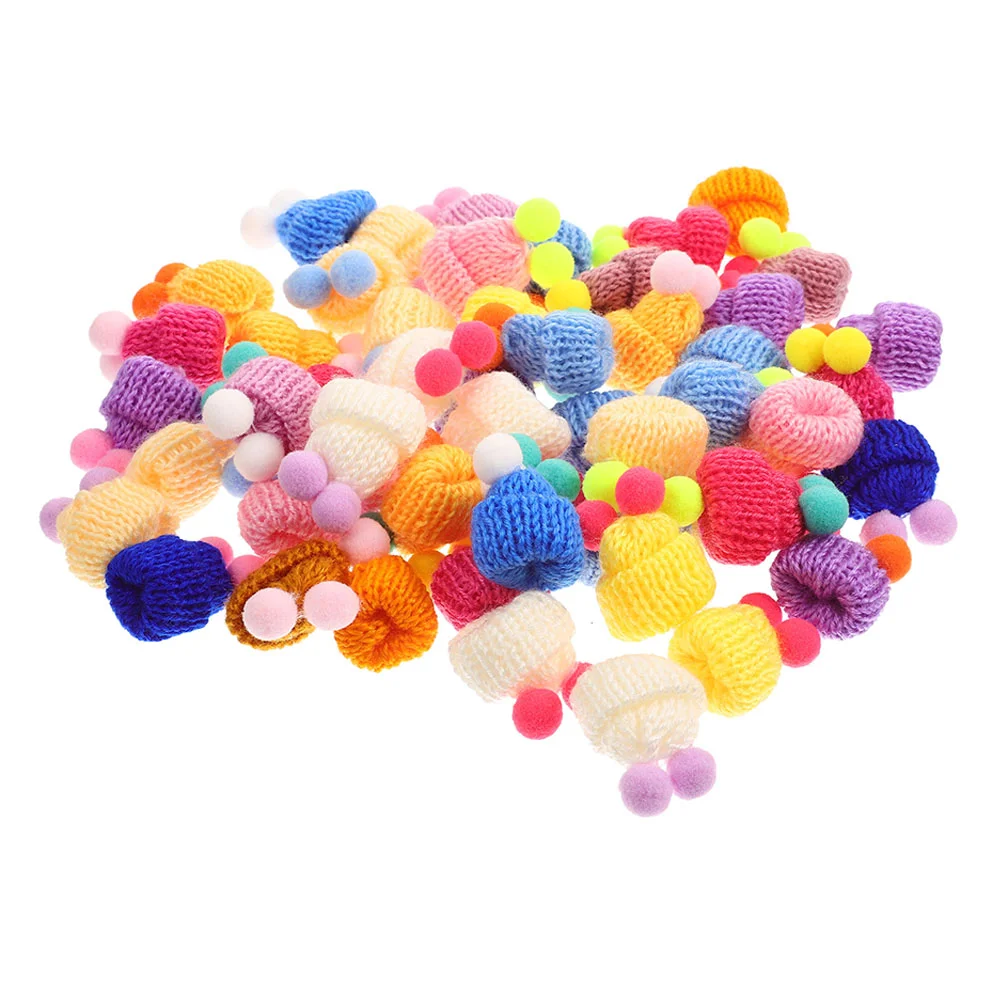 

60 Pcs Mini Beanie Small Hats DIY Knitting House Decors Manual Jewelry Yarn Decorative Hair Accessories