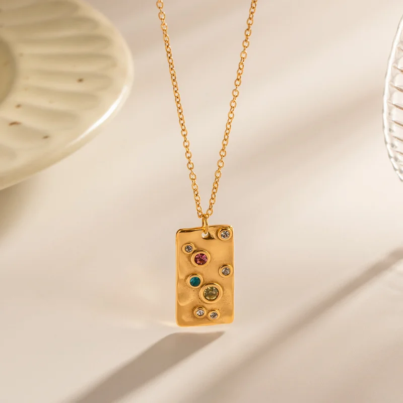 Minar French Spark Candy Color CZ Zircon Rectangle Coin Pendant Necklaces for Women 18K Gold Plated Stainless Steel Necklace
Minar French Spark Candy Color CZ Zircon Rectangle Coin Pendant Necklaces for Women 18K Gold Plated Stainless Steel Necklace