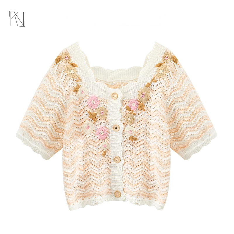 Embroidered Flowers Single-breasted Short-sleeved Cardigan 2022 Summer New Wave Colour Blocking Hollow Ice Silk Knitted Shirt
Embroidered Flowers Single-breasted Short-sleeved Cardigan 2022 Summer New Wave Colour Blocking Hollow Ice Silk Knitted Shirt
