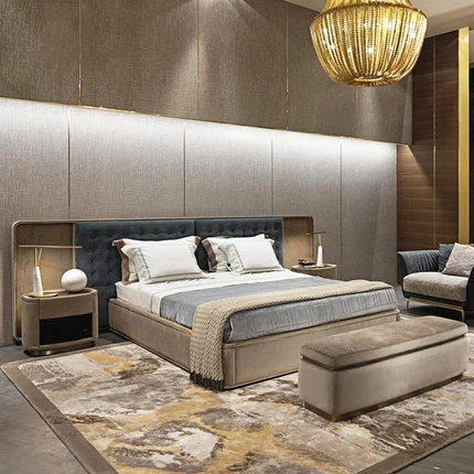 Chinese Minimalist modern style metal solid wooden double bed with round brown nightstands high quality bed sets for adult
Chinese Minimalist modern style metal solid wooden double bed with round brown nightstands high quality bed sets for adult