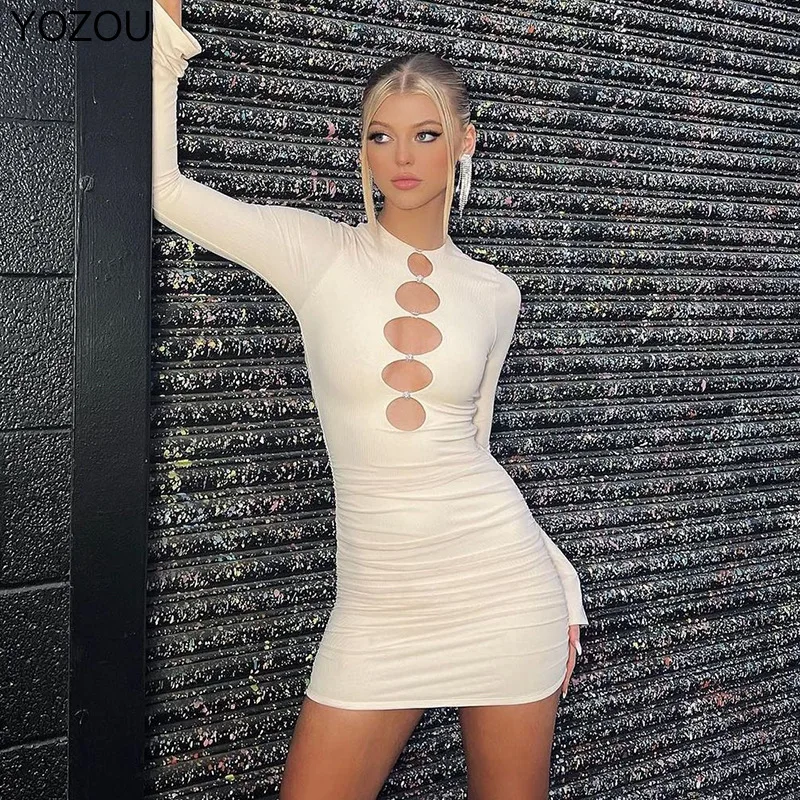 YOZOU 2022 Elastic Long Sleeve Pink White Hollow Out High Waist Mini Dress Slim Bodycon Maddy Streetwear Women Party Club Solid
YOZOU 2022 Elastic Long Sleeve Pink White Hollow Out High Waist Mini Dress Slim Bodycon Maddy Streetwear Women Party Club Solid