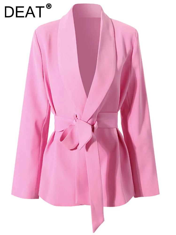 DEAT Fashion Women's Blazer Slim Deep V-neck Lace-up Waist Full Sleeve No Buckle Pink Suit Jackets 2023 Summer New Tide 7DS406
DEAT Fashion Women's Blazer Slim Deep V-neck Lace-up Waist Full Sleeve No Buckle Pink Suit Jackets 2023 Summer New Tide 7DS406