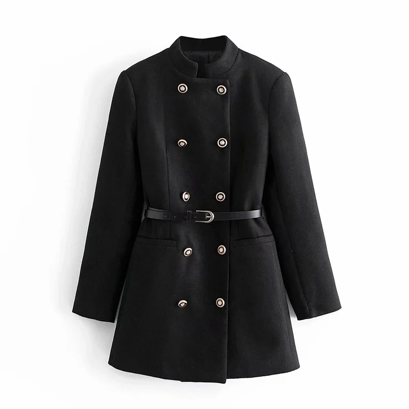 Women's 2023 Fall New Fashion Double-breasted Stand-up Collar Woolen Long Sleeve Jacket Korean Style Thin Belt Black Top Women
Women's 2023 Fall New Fashion Double-breasted Stand-up Collar Woolen Long Sleeve Jacket Korean Style Thin Belt Black Top Women