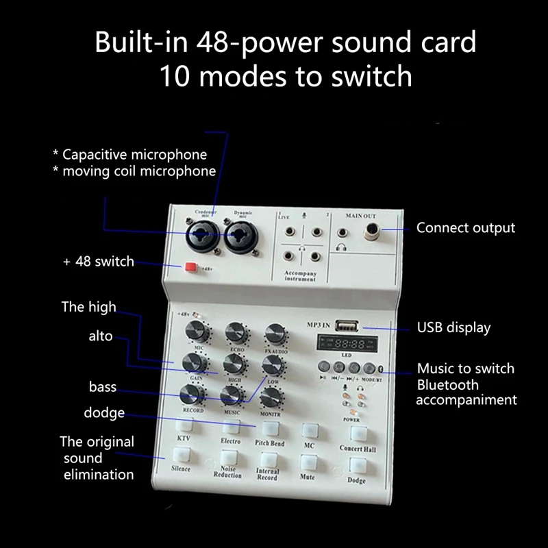 Hot Bluetooth Mixer Sound Card USB Audio Karaoke Studio Recording Professional Live Broadcast For Phone Computer
Hot Bluetooth Mixer Sound Card USB Audio Karaoke Studio Recording Professional Live Broadcast For Phone Computer