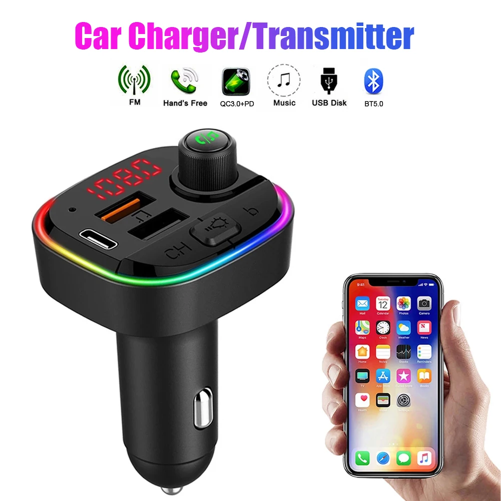 Bluetooth-compatible 5.0 FM Transmitter QC3.0+PD USB Charger Adapter Car MP3 Player Handsfree Car Kit with Bass Audio Backlit
Bluetooth-compatible 5.0 FM Transmitter QC3.0+PD USB Charger Adapter Car MP3 Player Handsfree Car Kit with Bass Audio Backlit