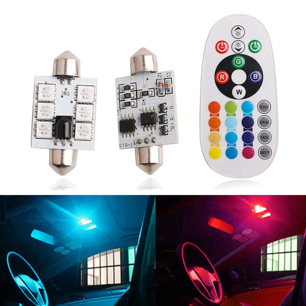 2PCS Car LED Reading Light RGB LED Festoon Map/Dome Interior 16Colors Light Bulbs RGB 41MM C5W Remote SMD 5050
2PCS Car LED Reading Light RGB LED Festoon Map/Dome Interior 16Colors Light Bulbs RGB 41MM C5W Remote SMD 5050