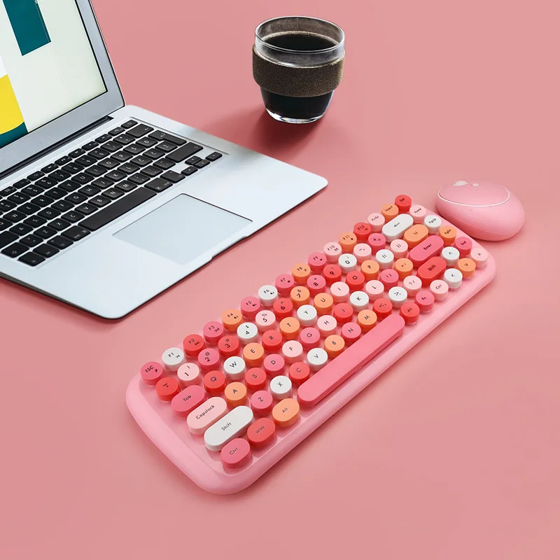 Candy Keyboard Mouse Combo Wireless 2.4G Mixed Color 84 Key Mini Keyboard Mouse Set with Circular Punk Key Caps
Candy Keyboard Mouse Combo Wireless 2.4G Mixed Color 84 Key Mini Keyboard Mouse Set with Circular Punk Key Caps