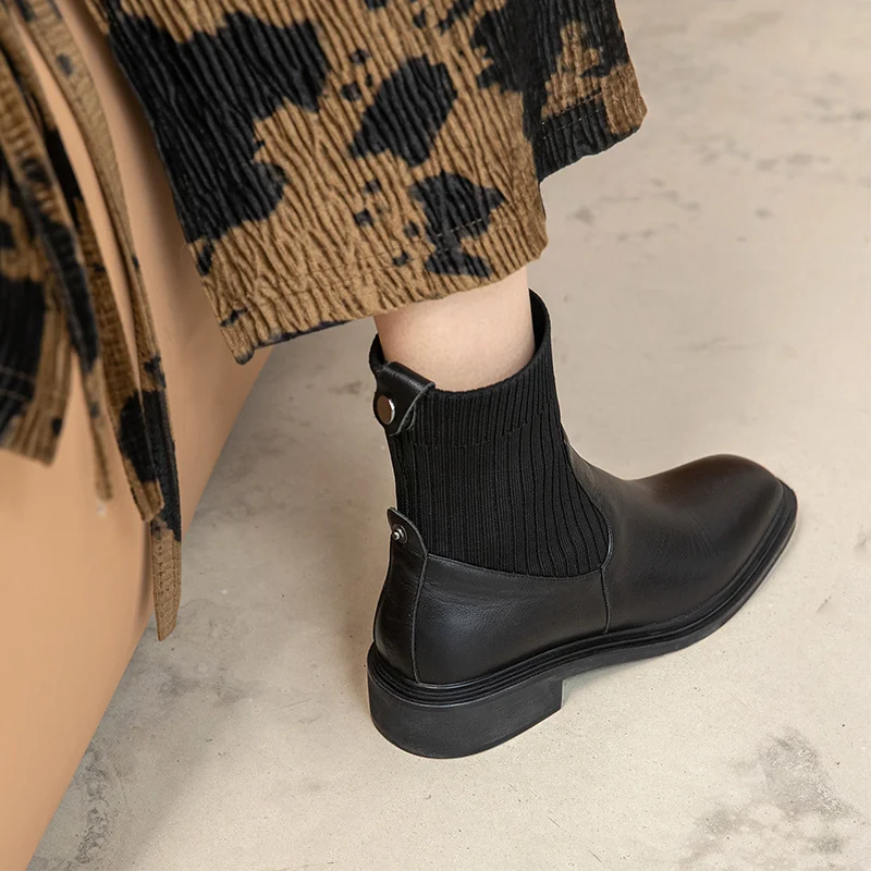 Cow Leather Ankle Slip On Woman Shoes Square Toe Korea Style Winter Boots For Women Knit Patchwork Botas Mujer
Cow Leather Ankle Slip On Woman Shoes Square Toe Korea Style Winter Boots For Women Knit Patchwork Botas Mujer