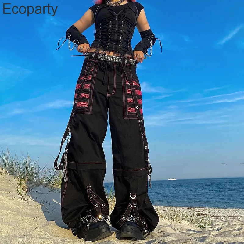 Fashion Y2k Punk Wide Leg Pants Women Black Gothic High Waist Baggy Chain Patchwork Trousers Youth Harajuku Hip Hop Streetwear
Fashion Y2k Punk Wide Leg Pants Women Black Gothic High Waist Baggy Chain Patchwork Trousers Youth Harajuku Hip Hop Streetwear