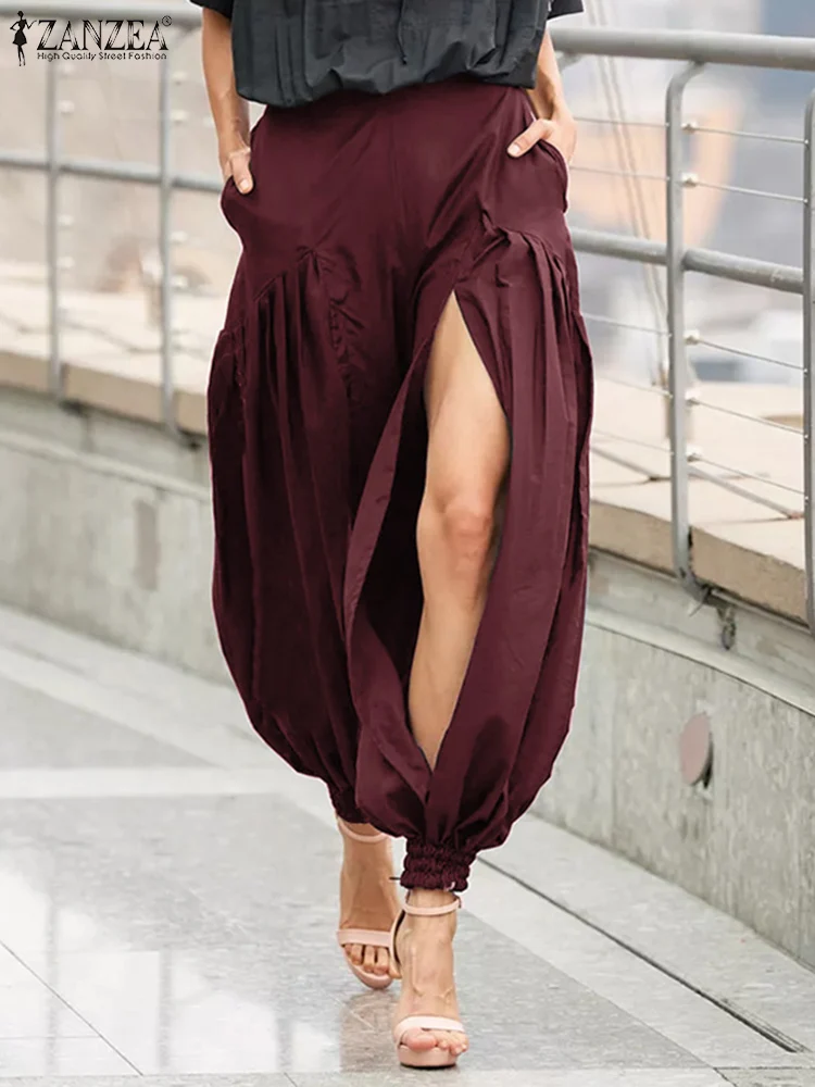 Fashion Women Latern Pants 2022 Summer Solid Loose Trousers ZANZEA Elastic Waist Pantalons Women Casual Daily Long Split Bottoms
Fashion Women Latern Pants 2022 Summer Solid Loose Trousers ZANZEA Elastic Waist Pantalons Women Casual Daily Long Split Bottoms