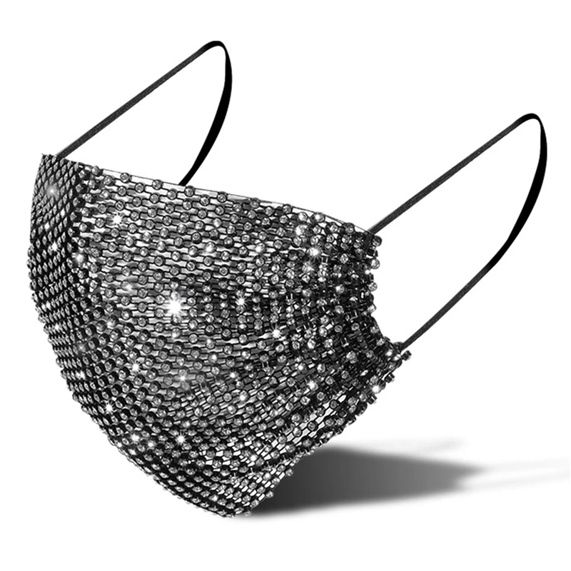 

Rhinestone Mask Women Bling Crytal Decoration Jewelry Facemask Fashion Sexy Glitter Mesh Net Party Mouth Mask For Wedding