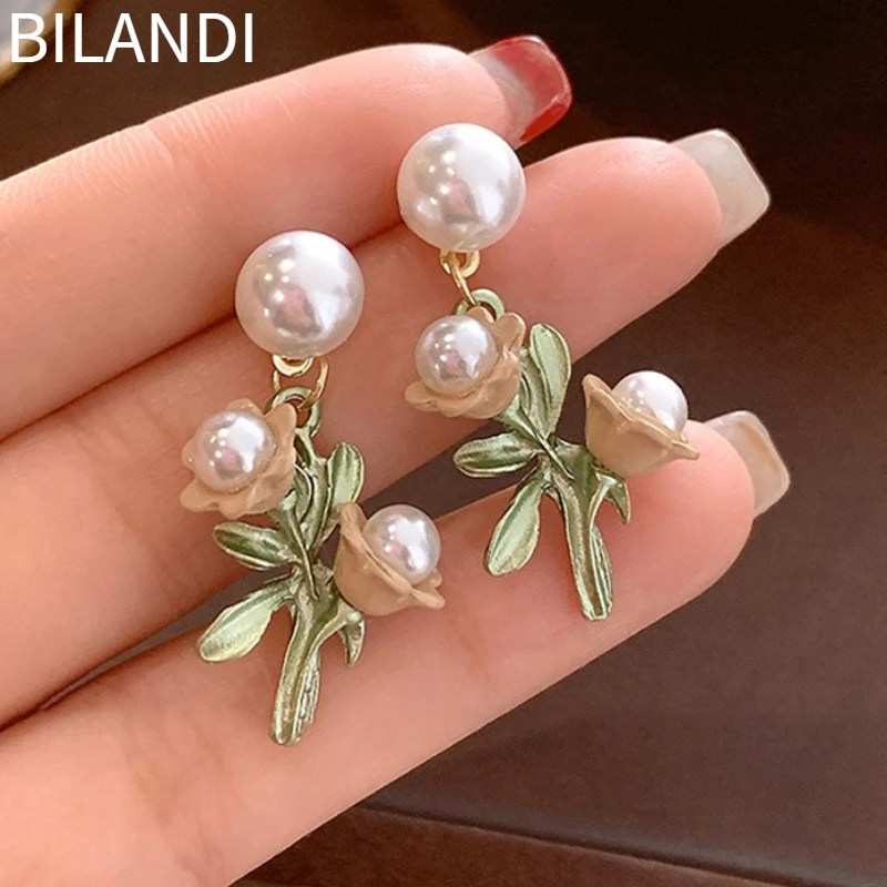 

Bilandi Trendy Jewelry 925 Silver Needle Sweet Korean Temperament Simulated Pearl Flower Earrings For Women Girl Gift 2023 New