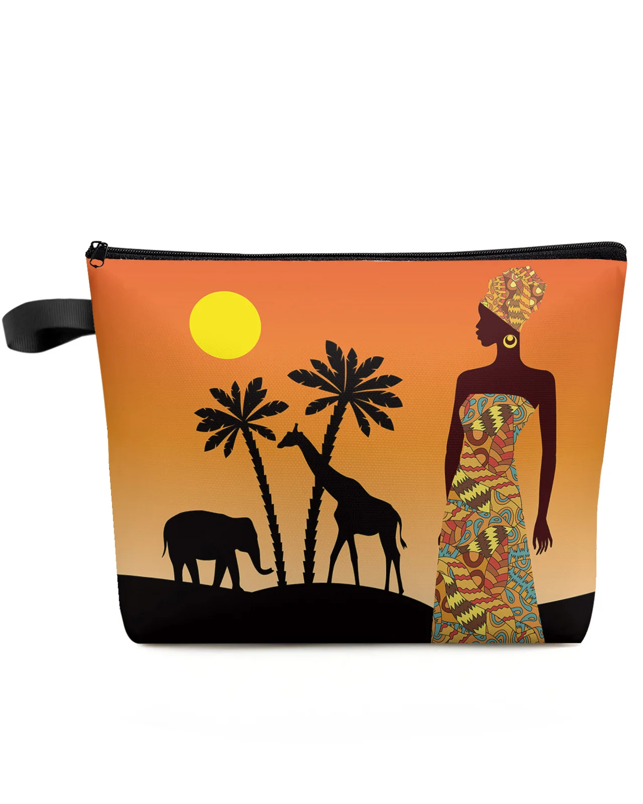 

Africa Sunset Women Elephant Giraffe Custom Travel Cosmetic Bag Portable Makeup Storage Pouch Women Waterproof Pencil Case