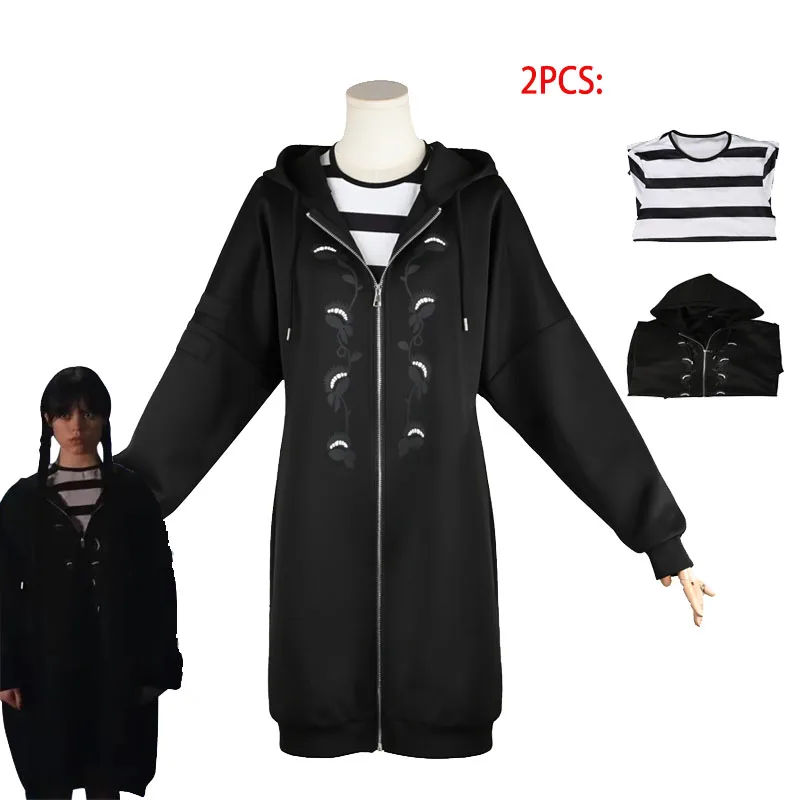 Wednesday Addams Cosplay Costume Women Black Print Long Coat TV Wednesday Roleplay Fantasia Woman Halloween Hooded Jacket Shirt
Wednesday Addams Cosplay Costume Women Black Print Long Coat TV Wednesday Roleplay Fantasia Woman Halloween Hooded Jacket Shirt