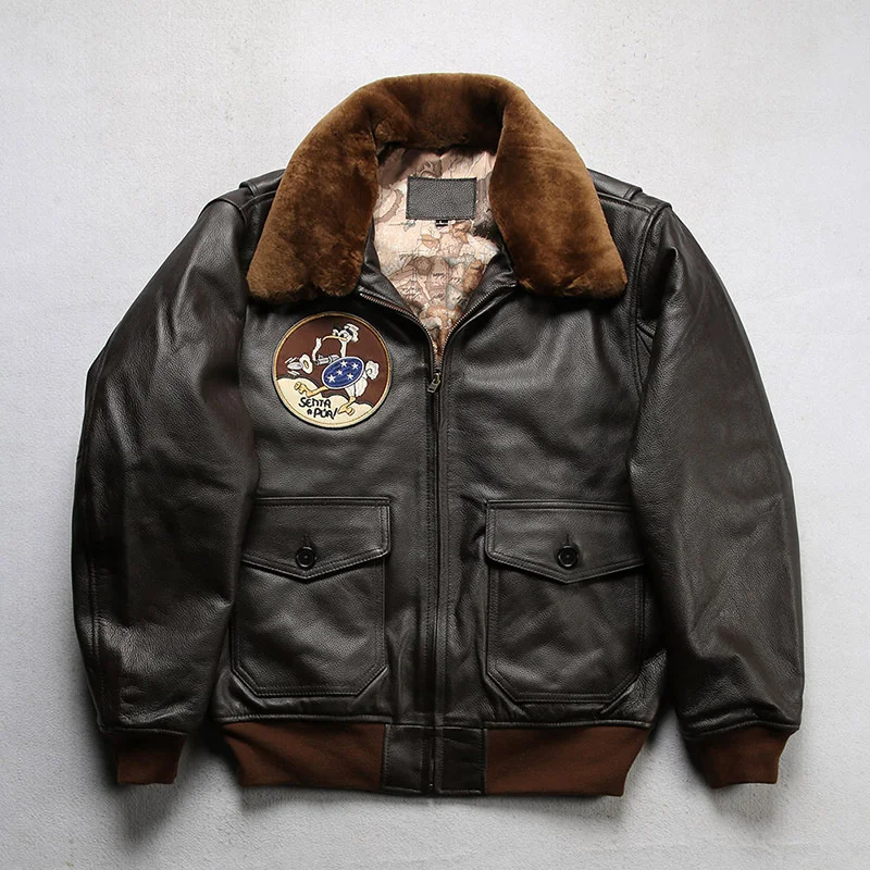 Men's Genuine Leather G-1 Flight Jacket Large Size Winter Warm Fur Collar Thick Cowhide Coat
Men's Genuine Leather G-1 Flight Jacket Large Size Winter Warm Fur Collar Thick Cowhide Coat