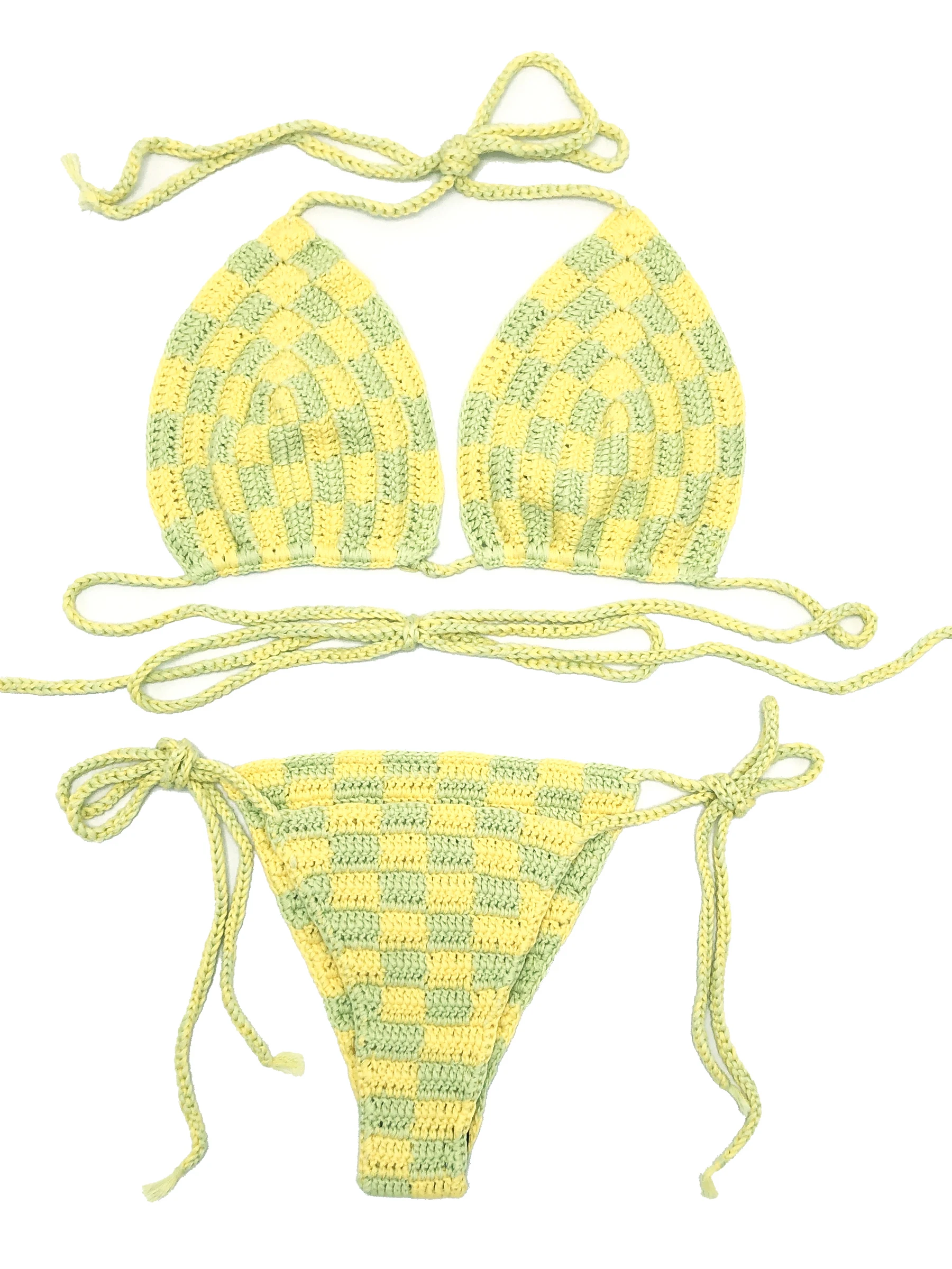 Women Crochet Checker Bikini Sets Sexy Swimsuit Bathing Suit Adjustable Cup Mujer Lace-up Swimwear Light Green And Yellow Beach
Women Crochet Checker Bikini Sets Sexy Swimsuit Bathing Suit Adjustable Cup Mujer Lace-up Swimwear Light Green And Yellow Beach