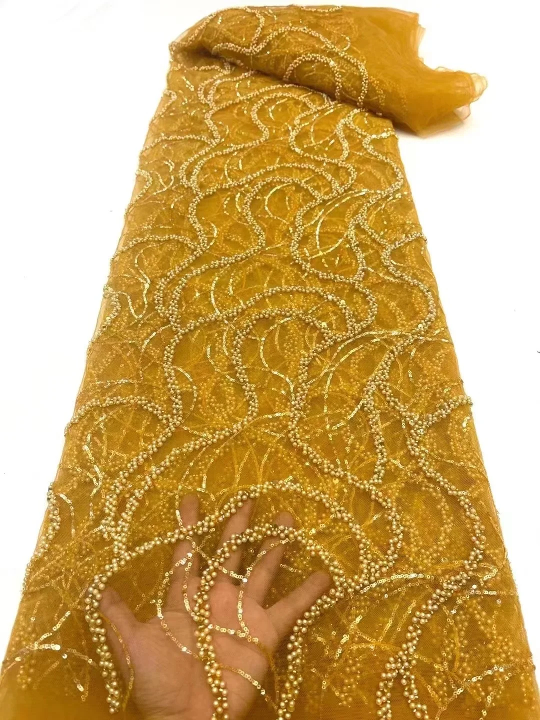 Latest Gold Nigerian Bead Tube Fabric High Quality Luxury Embroidery Hand Made Heavy Beaded Lace Fabric Wedding Dress
Latest Gold Nigerian Bead Tube Fabric High Quality Luxury Embroidery Hand Made Heavy Beaded Lace Fabric Wedding Dress