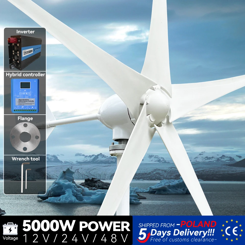 Wind Turbine Generator 5000W 4000W 5KW Windmill Power Dynamo 12v 24v 48v MPPT Charge 3 Blade With Off Grid Systemhome Appliance
Wind Turbine Generator 5000W 4000W 5KW Windmill Power Dynamo 12v 24v 48v MPPT Charge 3 Blade With Off Grid Systemhome Appliance