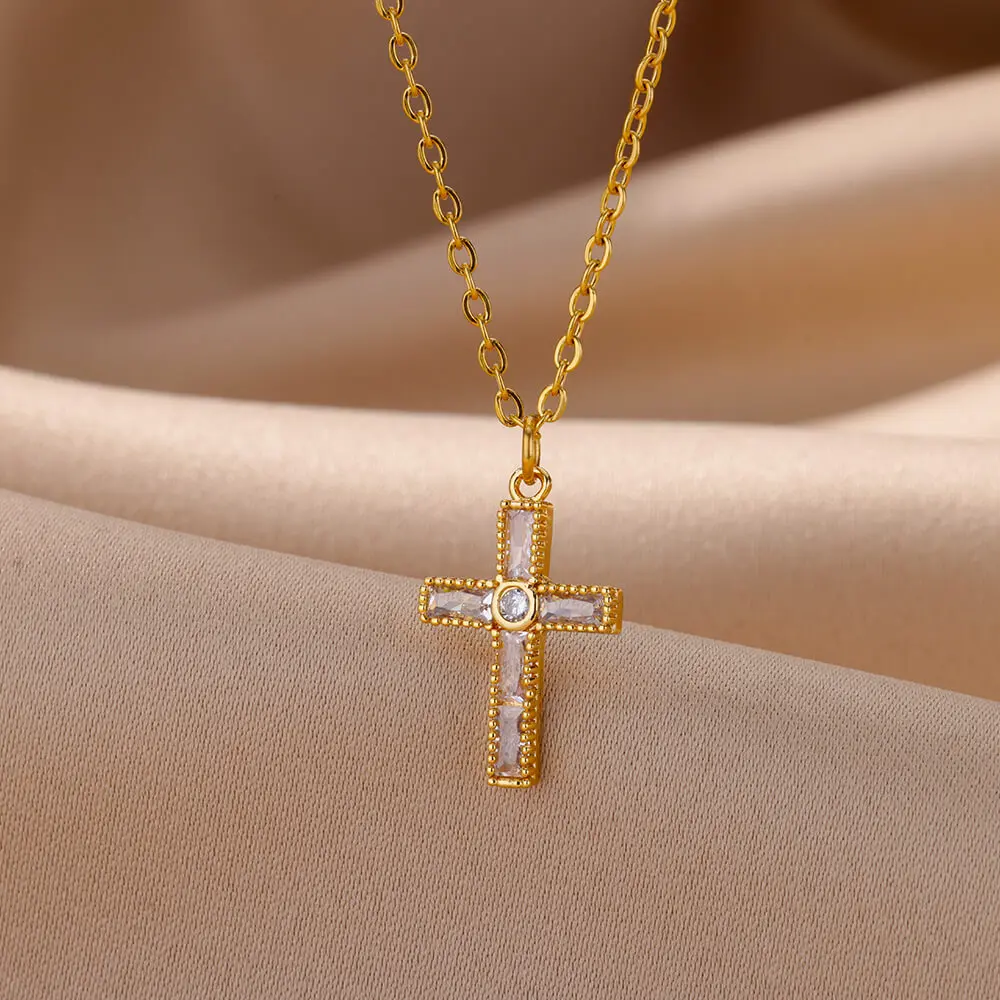 Luxury Zircon Cross Necklace For Women Stainless Steel Gold Color Chain Pendant Choker Femme Vintage Party Jewelry Accessories
Luxury Zircon Cross Necklace For Women Stainless Steel Gold Color Chain Pendant Choker Femme Vintage Party Jewelry Accessories