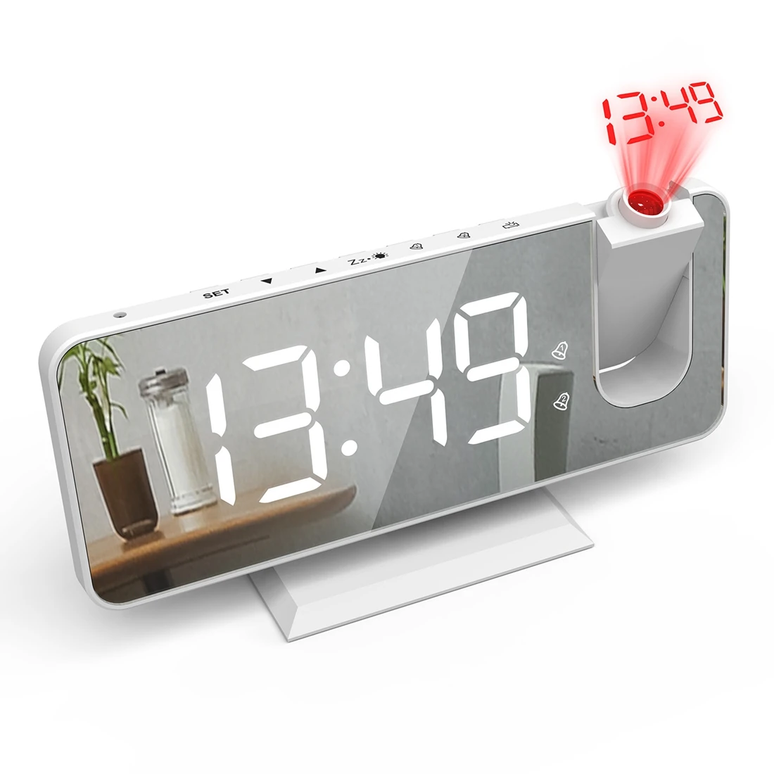 

LED Digital Alarm Clock Watch Table Electronic Desktop Clocks USB Wake Up Clock with 180° Time Projection Snooze White