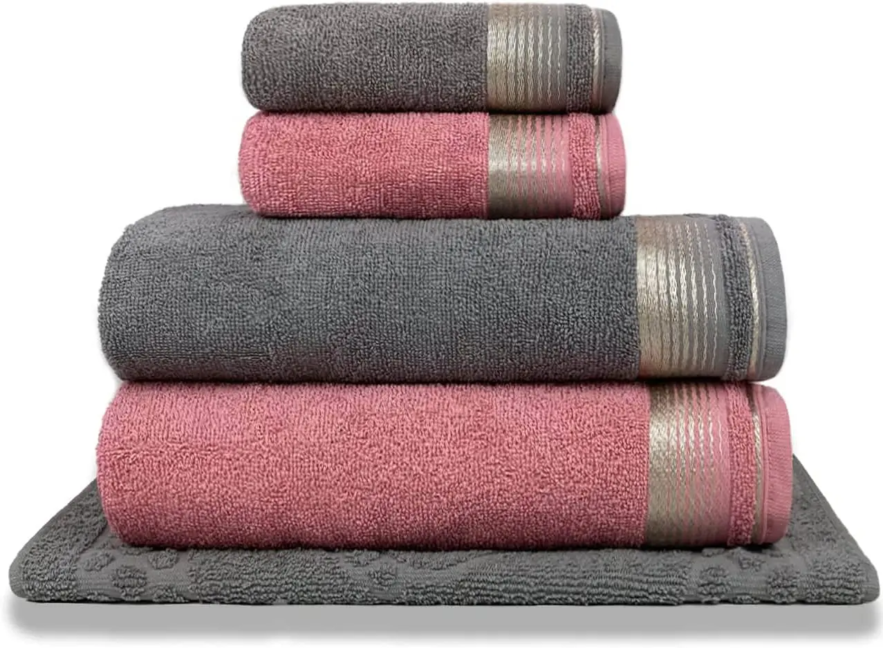 5 Piece Berlin 100% Cotton Towels Set - Solid Color (Gris + Crochet Pink) Microfiber Towels Bathroom Hotel Bath Towels For Thick
5 Piece Berlin 100% Cotton Towels Set - Solid Color (Gris + Crochet Pink) Microfiber Towels Bathroom Hotel Bath Towels For Thick