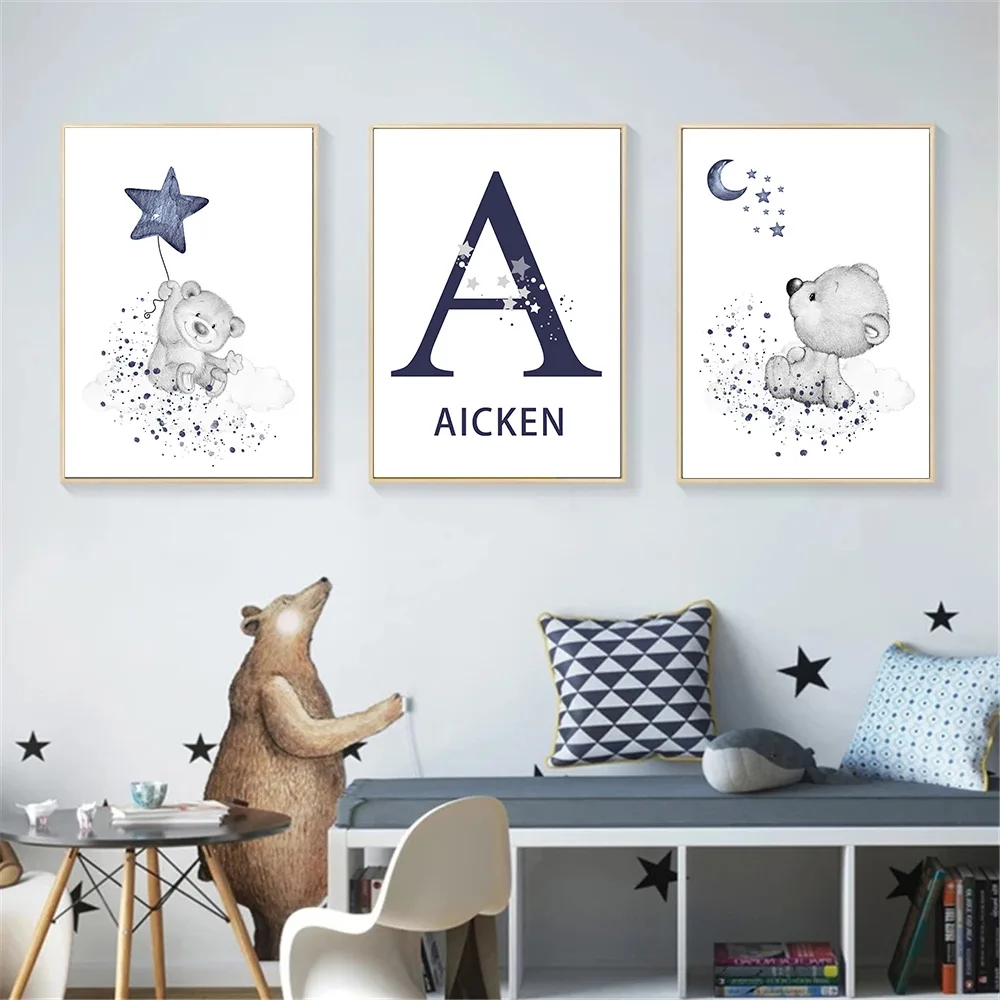 Personalized Custom Name Bear Wall Art Poster Animal Art Print Moon Star Canvas Painting Nordic Picture Baby Kids Boy Room Decor
Personalized Custom Name Bear Wall Art Poster Animal Art Print Moon Star Canvas Painting Nordic Picture Baby Kids Boy Room Decor