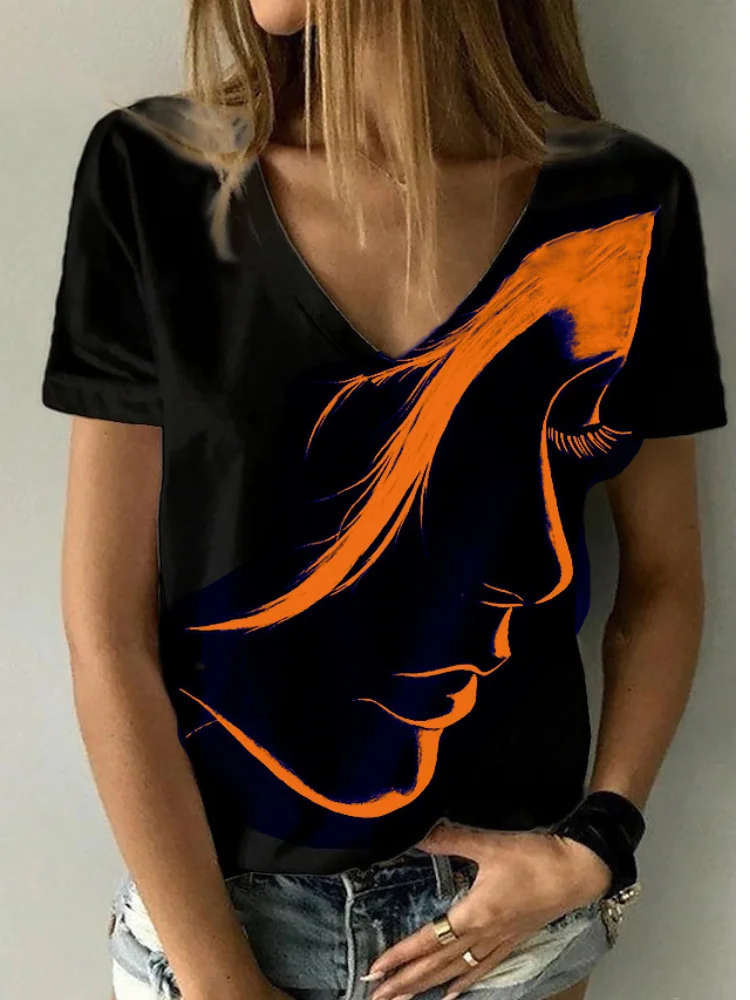 Summer 2000 Women's Printed T Shirts Women's Fashion Versatile Basic V-Neck Tops Black/3D Printed Shirts
Summer 2000 Women's Printed T Shirts Women's Fashion Versatile Basic V-Neck Tops Black/3D Printed Shirts