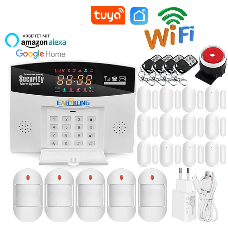 Tuya WiFi GSM Alarm System 433MHz Home Burglar Security Alarm Tuyasmart / Smart Life APP Compatible With Alexa Google Home
Tuya WiFi GSM Alarm System 433MHz Home Burglar Security Alarm Tuyasmart / Smart Life APP Compatible With Alexa Google Home