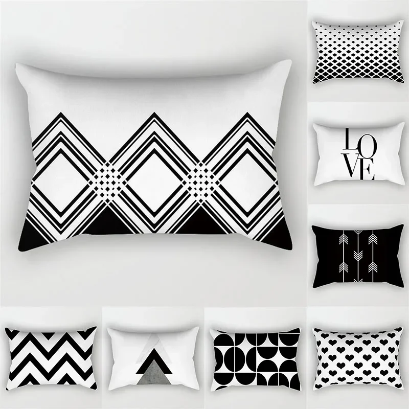 

Черно-белые геометрические полосатые наволочки с надписью чехол для подушки из полиэстера 30X5 0, Декоративные диванные подушки для гостиной, домашний декор