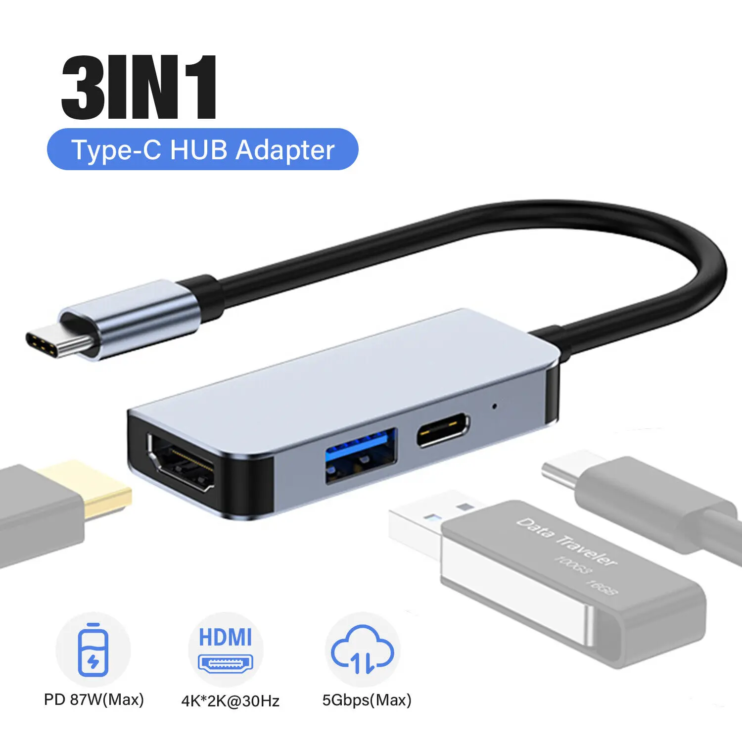 Hub USB C to HDMI charging port 100W Thunderbolt 3 output USB 3.0 port multiport adapter laptop accessories PC splitter
Hub USB C to HDMI charging port 100W Thunderbolt 3 output USB 3.0 port multiport adapter laptop accessories PC splitter