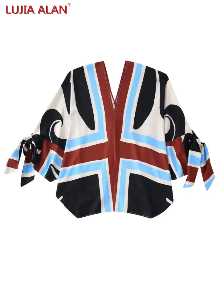 Patchwork Print Lace Up Bow Women Bat Blouse Loose Smock Autumn Female Nine Quarter Sleeve Shirt Tops Streetwear LUJIA ALAN B535
Patchwork Print Lace Up Bow Women Bat Blouse Loose Smock Autumn Female Nine Quarter Sleeve Shirt Tops Streetwear LUJIA ALAN B535