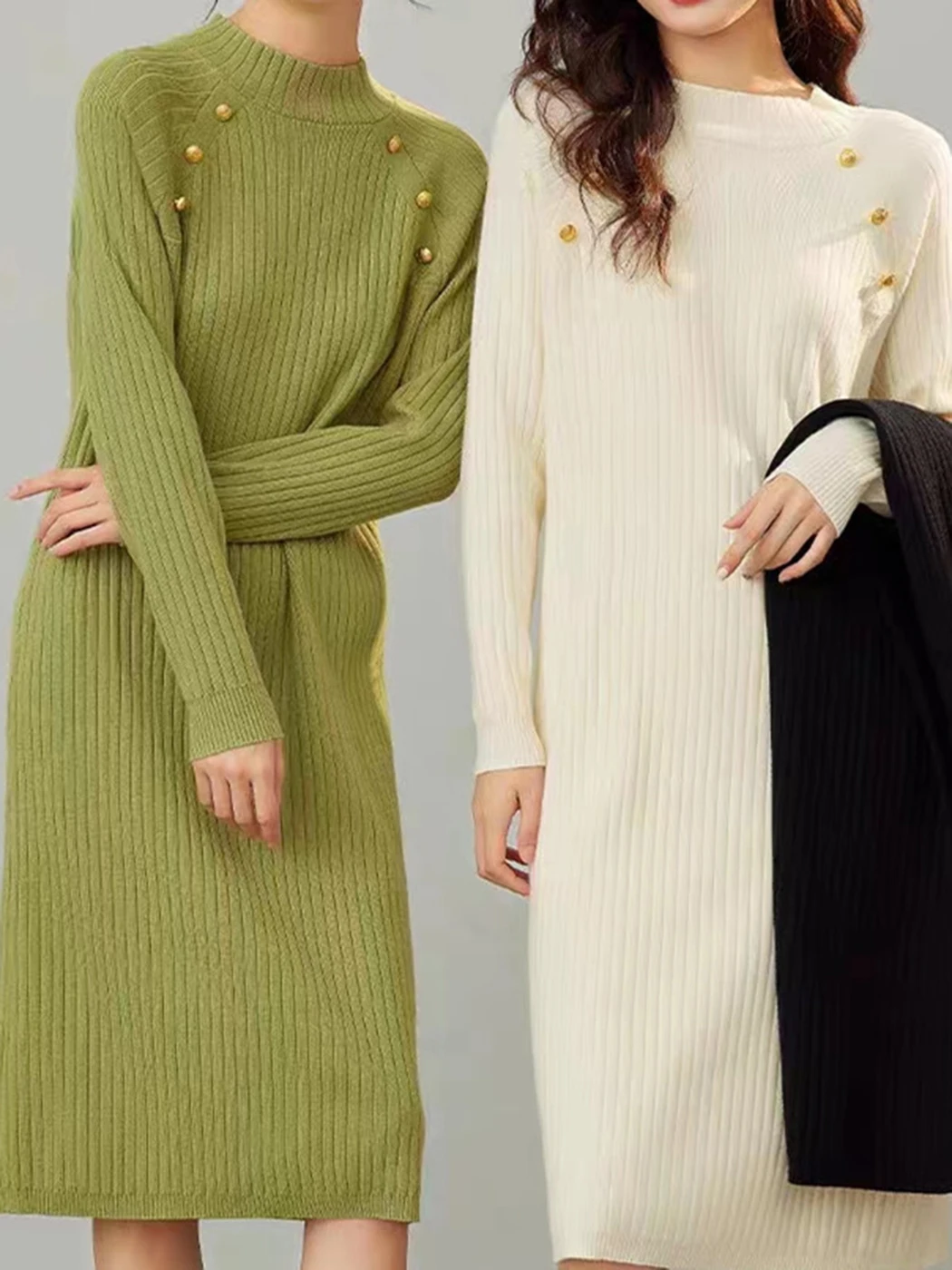 Korean Chic Round Neck Straight Knitted Dress For Women's 2023 New Metal Button Solid Color Knee Length Basics Simple Vestidos
Korean Chic Round Neck Straight Knitted Dress For Women's 2023 New Metal Button Solid Color Knee Length Basics Simple Vestidos