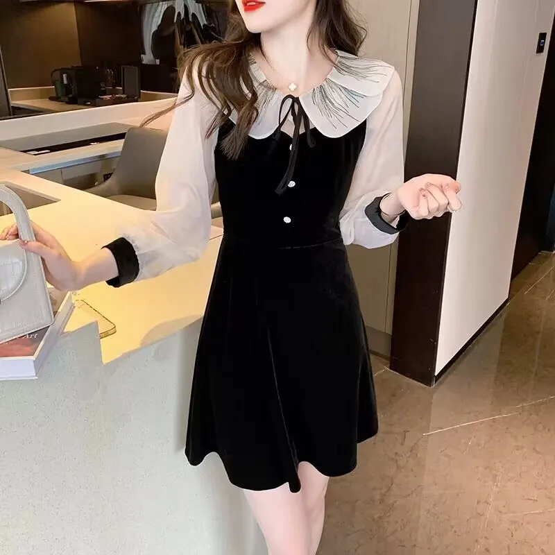 Korean Elegant Dresses Women Neploe Vintage Velvet Black Dress Stand Neck Lantern Sleeve Party Robe High Waist Slim Vestidos
Korean Elegant Dresses Women Neploe Vintage Velvet Black Dress Stand Neck Lantern Sleeve Party Robe High Waist Slim Vestidos