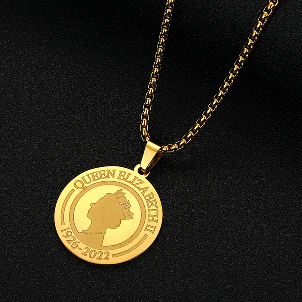 CHENGXUN Stainless Steel Geometric Disc Charm Queen Elizabeth II Commemorate Pendant Necklace Greek Mythological Jewelry Gift 
CHENGXUN Stainless Steel Geometric Disc Charm Queen Elizabeth II Commemorate Pendant Necklace Greek Mythological Jewelry Gift
