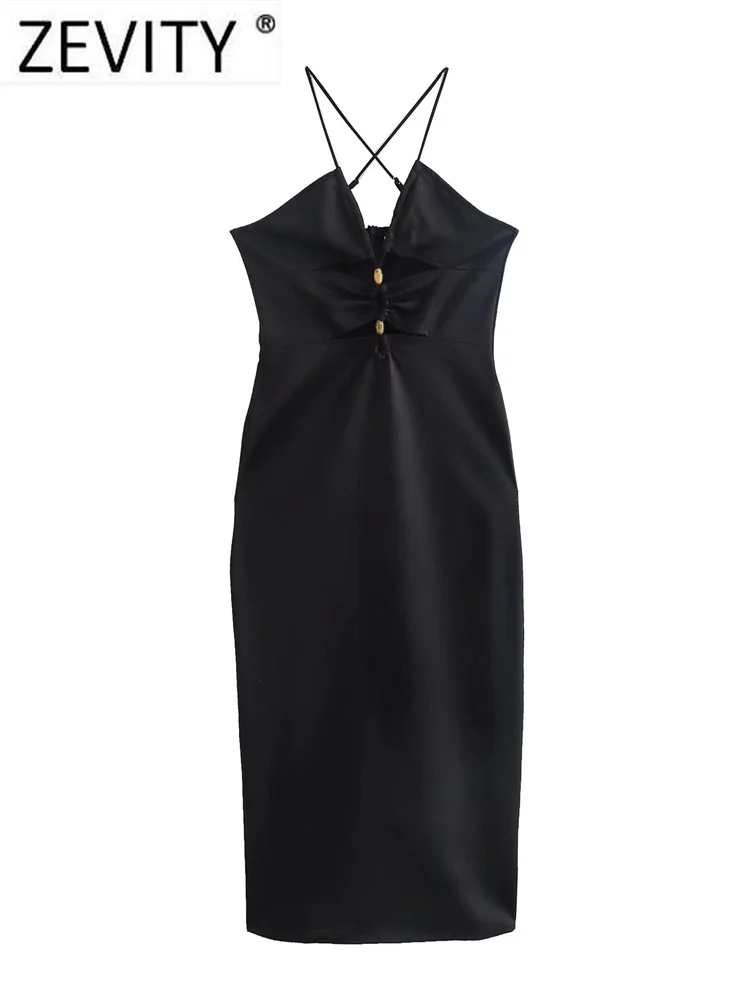 Zevity Women Sexy Spaghetti Strap Open Design Hollow Out Halter Midi Dress Female Chic Back Zipper Black Vestidos DS1294
Zevity Women Sexy Spaghetti Strap Open Design Hollow Out Halter Midi Dress Female Chic Back Zipper Black Vestidos DS1294