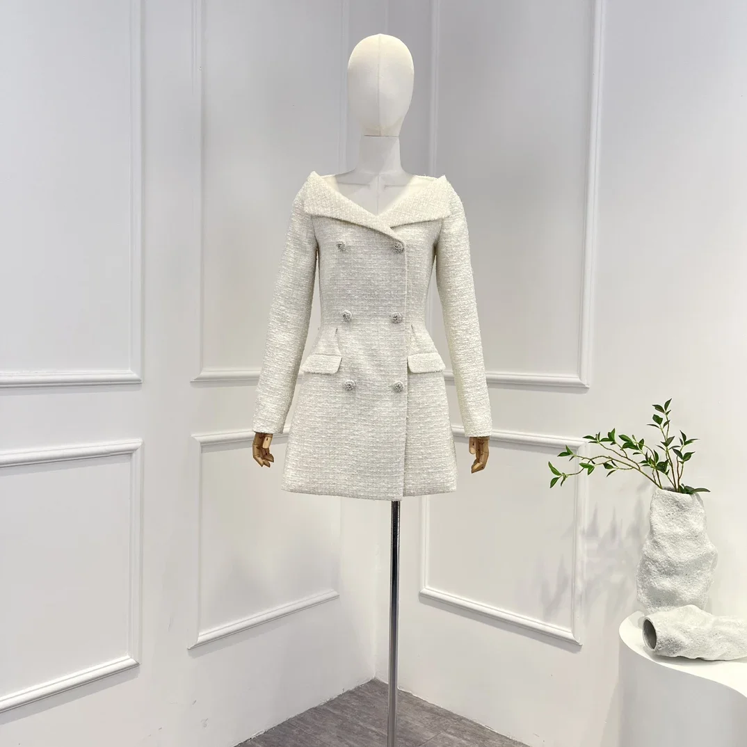 2023 New Style White Gold Self Original Potrait Slim Long Sleeve V-neck Mini Suit Dress
2023 New Style White Gold Self Original Potrait Slim Long Sleeve V-neck Mini Suit Dress