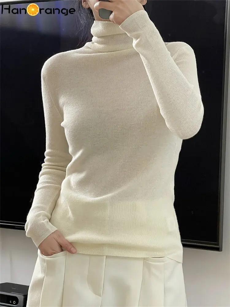 

HanOrange 2022 Winter Gentle Wool Turtleneck Knitted Sweater Women High Elasticity Slim Comfortable Long Sleeve Knit Top Female