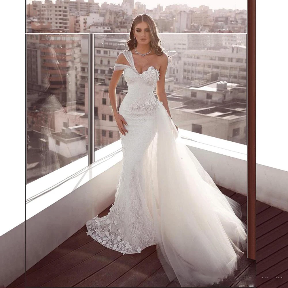 White Lace Mermaid Wedding Dresses 2022 One Shoulder Backless Bridal Gowns With Tulle Train Beach Garden Vestido De Noiva
White Lace Mermaid Wedding Dresses 2022 One Shoulder Backless Bridal Gowns With Tulle Train Beach Garden Vestido De Noiva