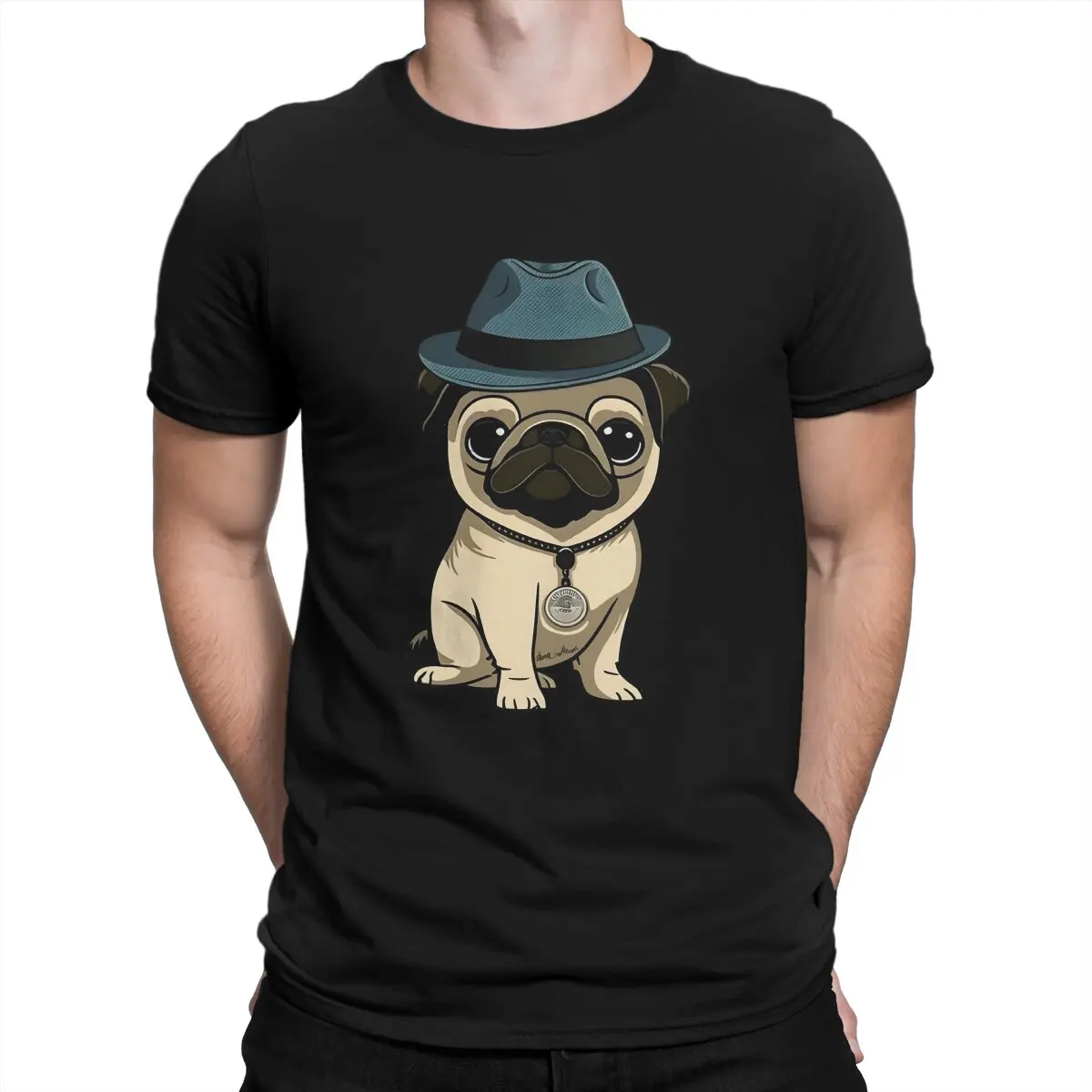 

Men Pug In Fedora T Shirts Capt Blackbone the Pugrate 100% Cotton Clothes Funny Short Sleeve Round Collar Tee Shirt Classic