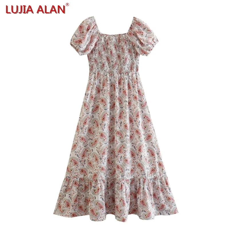 Summer New Women's Vintage Paisley Printed Midi Dress Female Casual Puff Sleeve Vestidos LUJIA ALAN WD2530
Summer New Women's Vintage Paisley Printed Midi Dress Female Casual Puff Sleeve Vestidos LUJIA ALAN WD2530