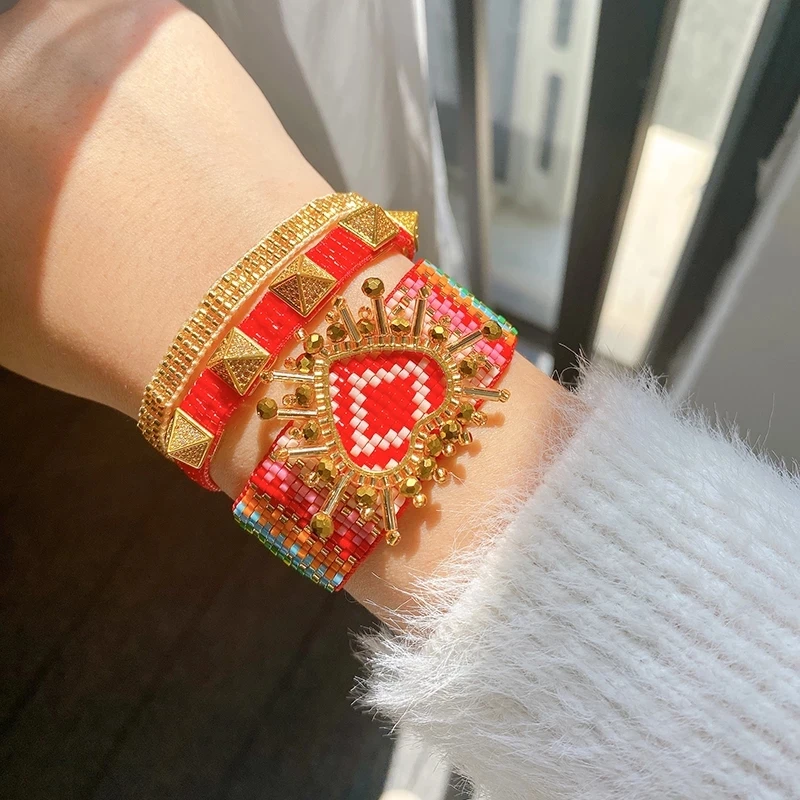 

YUOKIAA Fashion Heart Bracelet for Women Mostacilla Miyuki Beads Handmade Braided Friendship Boho Rivets Bracelets Jewelry Gifts